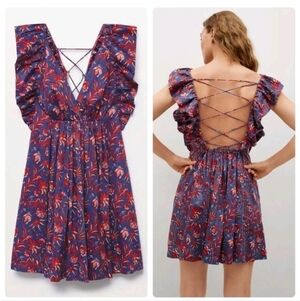NWT Mango X Chufy Collab Open Back Printed Dress Adjustable XL